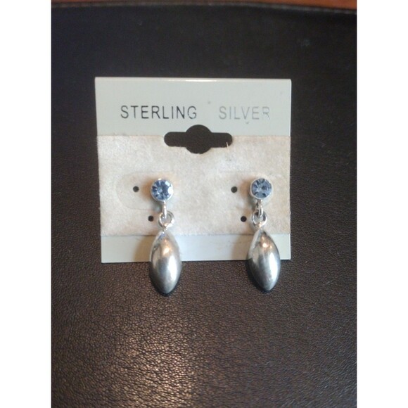 Sterling Silver Football Shaped Earrings With Blue Topaz Accent - Picture 1 of 3